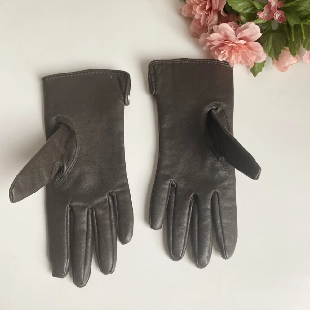 Vintage Brown Nylon Rabbit Fur Lined Gloves